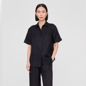 Anine Bing Linen Blend Short Sleeve Button Down Top